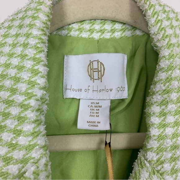 NWT House of Harlow 1960 Green White Tweed Double Breasted Blazer Size Medium - Picture 2 of 13